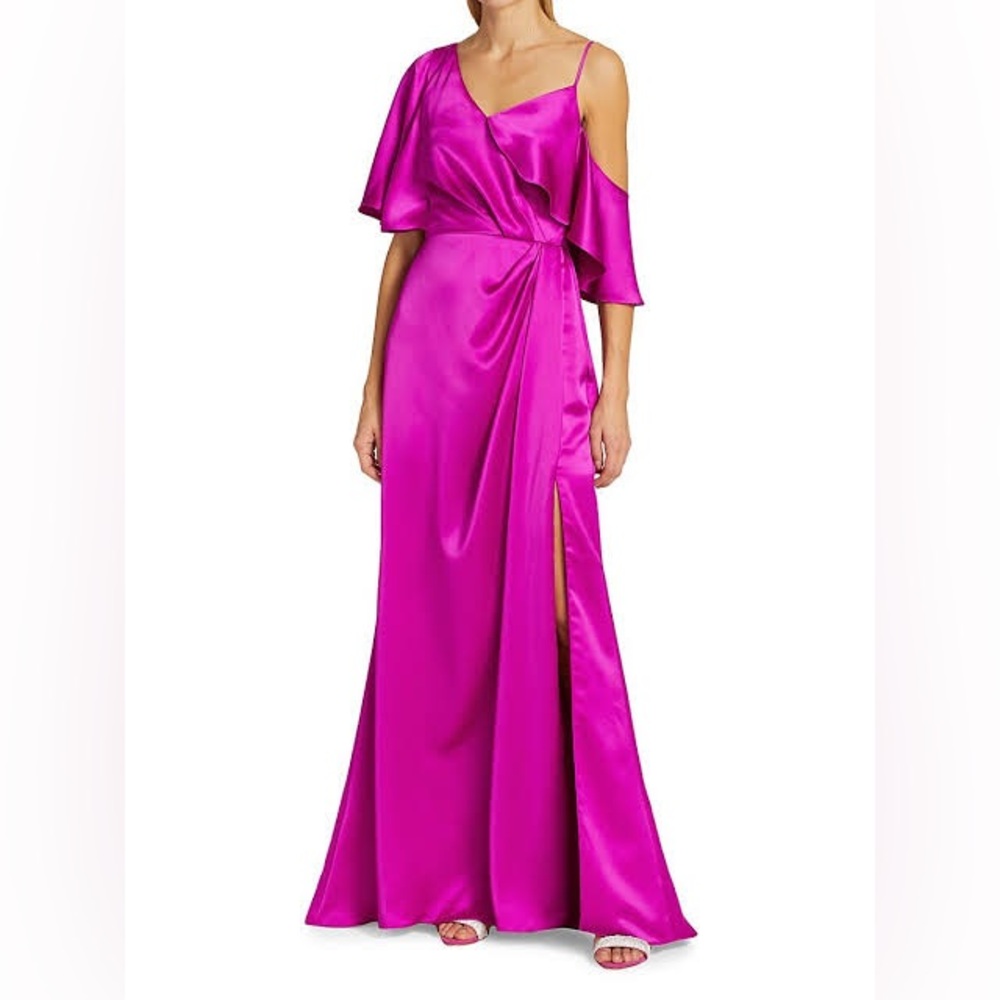 Elegant Fuchsia Satin Evening Gown